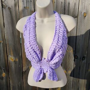 Handmade Crochet Butterfly Crop Top Boho Festival Halter Bralette Purple XS-XL